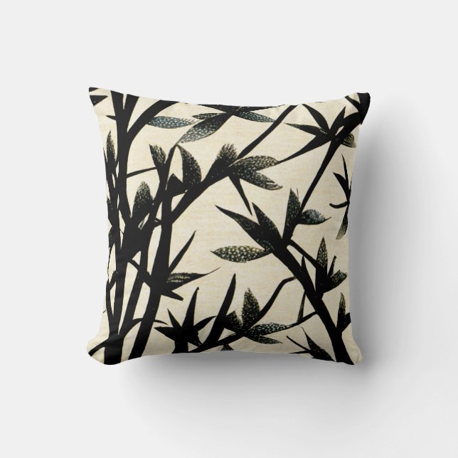 Almofada Black and White Bamboo Leaf Pattern Throw Pillow (Frente)