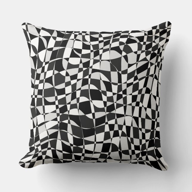 Almofada Black and White Checkered Warp Pattern (Frente)