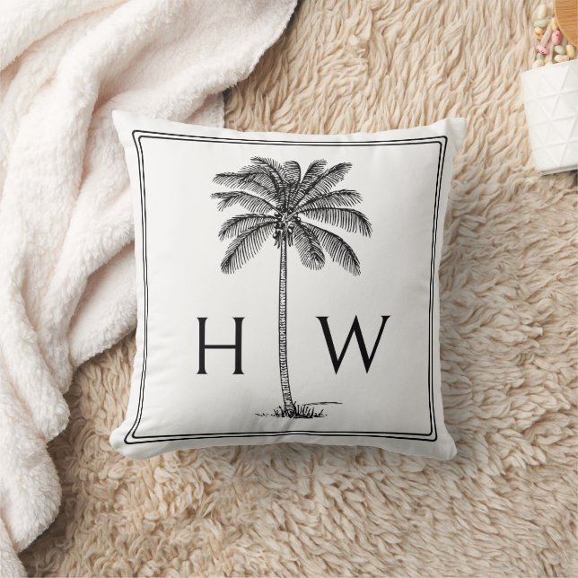 Almofada Black and White Palm Palmetto Tree Monogram (Cobertor)