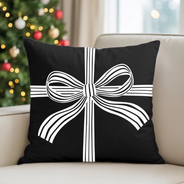 Almofada Black and White Striped Bow Throw Pillow (Criador carregado)