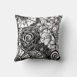 Almofada Black And White Zen Floral Patterned Drawing