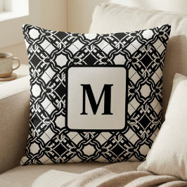 Almofada Black Black White Art Deco Monogram Pattern