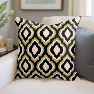 Almofada Black Blush e Dourado Monograma de Ikat marroquino