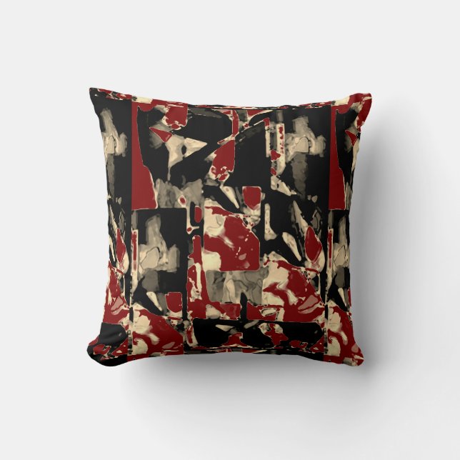 Almofada Black Brown Tan Taupe Burgundy Contemporary Print (Frente)