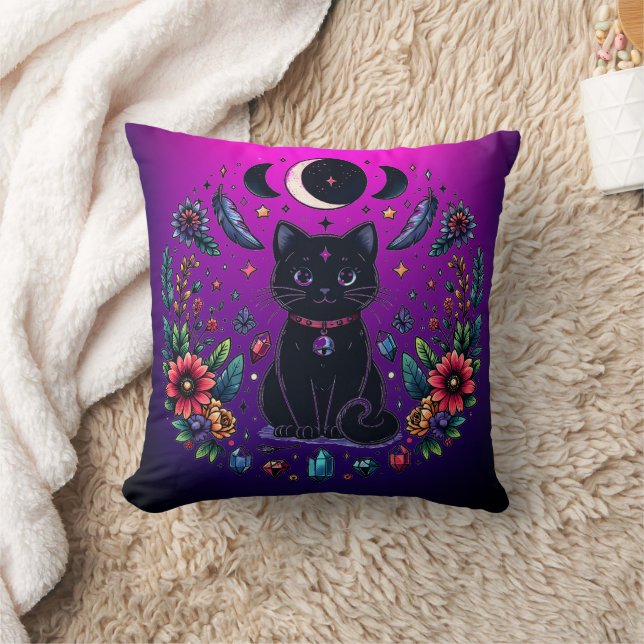 Almofada Black Cat Celestial Mystical Purple Pink (Cobertor)