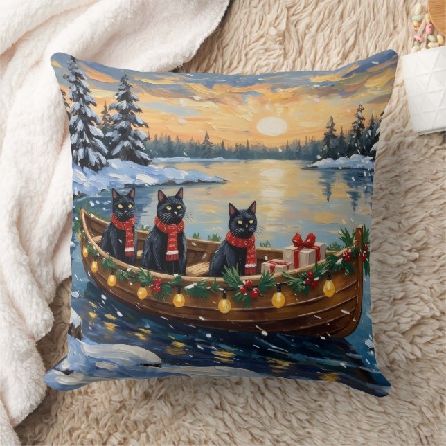 Almofada Black Cat Christmas Boat Holiday (Cobertor)