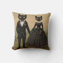 Black cat couple vintage folk art gothic victorian