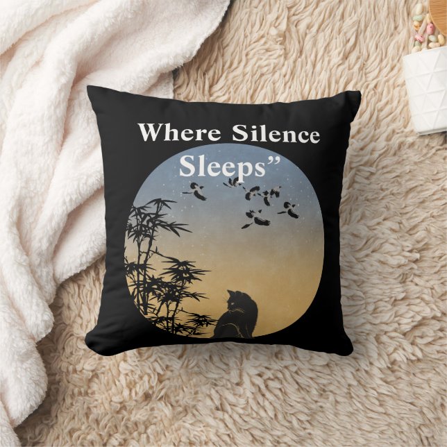 Almofada Black Cat in Bamboo Forest Pillow | Japanese Zen A (Cobertor)