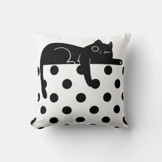 Almofada Black cat polka dot Throw Pillow
