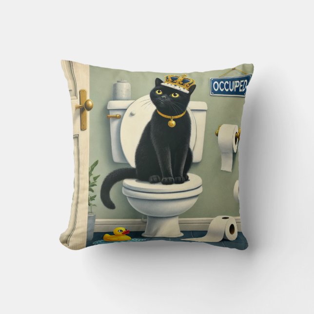 Almofada Black Cat Toilet King - Engraçado Humor de Banheir (Frente)
