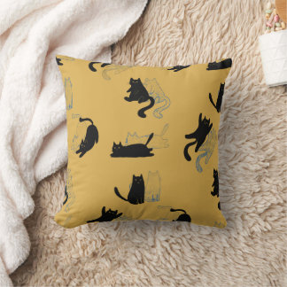 Almofada Black Cats on Mustard with Blue Outlines– Modern 