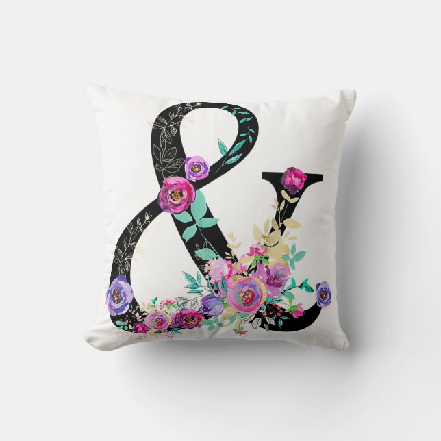 Almofada Black Floral Modern Ampersand Chic Rustic Country (Frente)