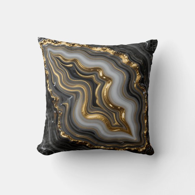 Almofada Black Gold Agate Geode Luxury Marble (Frente)