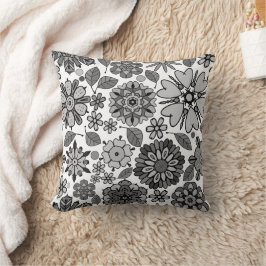 Almofada Black Gray White Retro Floral Art Seamless Pattern