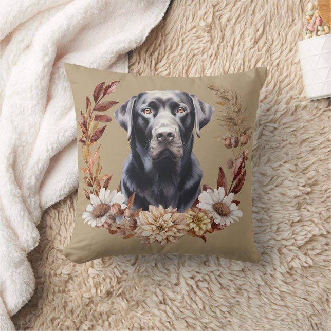 Almofada Black Labrador Retriever Dog Autumn Wreath (Cobertor)