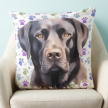 Black Labrador Retriever Dog Colorful Paw Prints