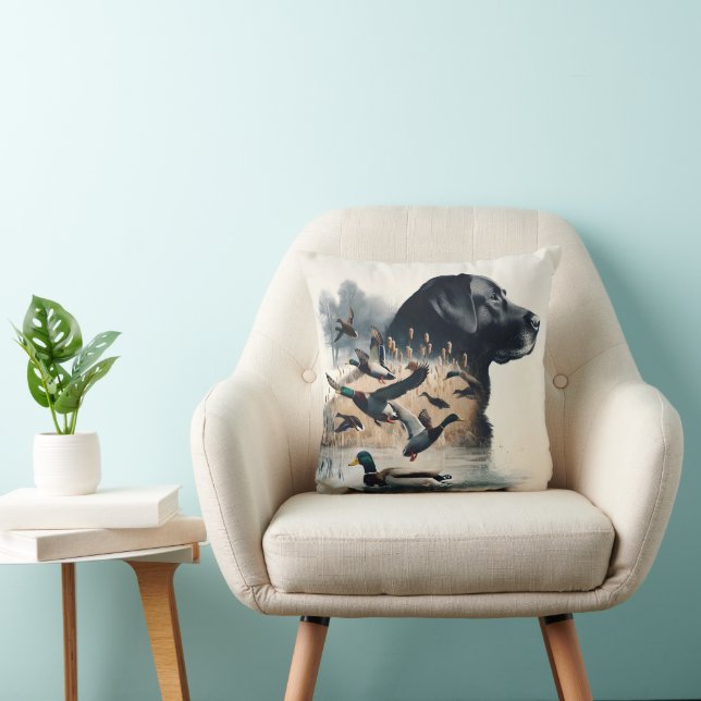 Almofada Black Labrador Retriever e Patos (Cadeira)