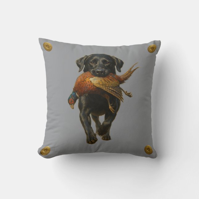 Almofada Black Labrador Retriever & Pheasant throw cushion (Frente)