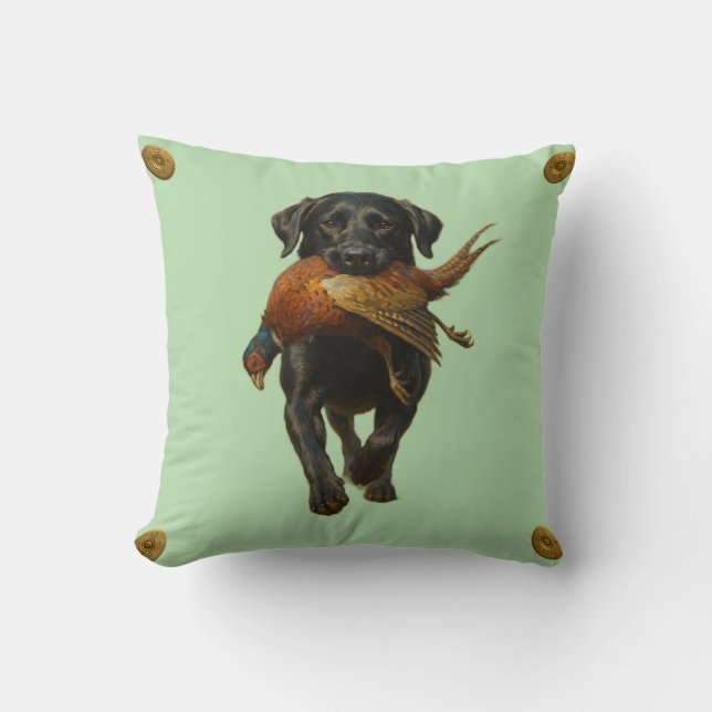 Almofada Black Labrador Retriever & Pheasant throw cushion (Frente)