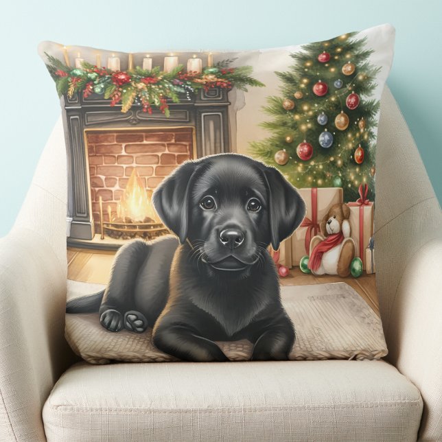 Almofada Black Labrador Retriever Puppy Dog Natal (Criador carregado)