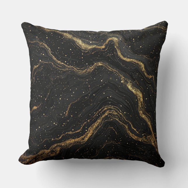 Almofada Black Marble Gold Veins Luxury Abstract (Frente)