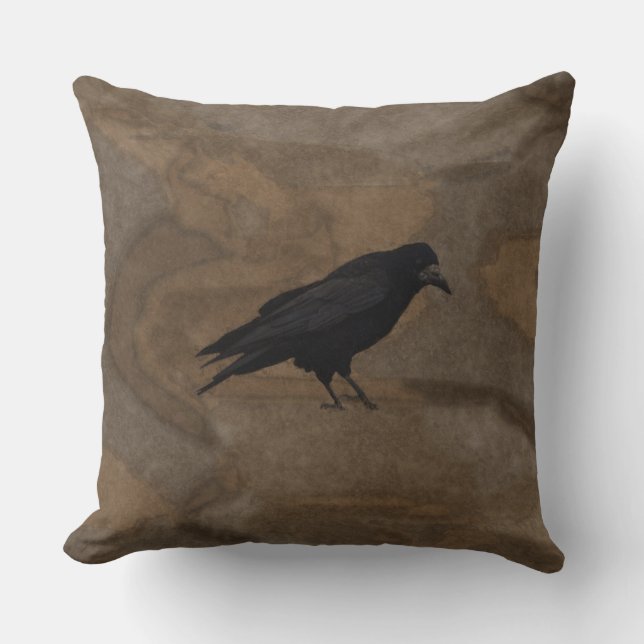 Almofada Black Rook British Corvid e Rustic Background (Frente)