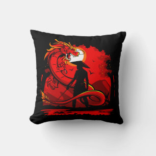 Almofada Black Samurai Red Dragon - Trabalho de arte do est