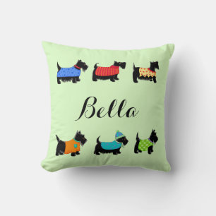 Almofada Black Scottie Dogs Name Personalized Green