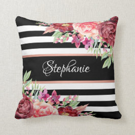 Almofada Black Stripes Burgundy Floral Personalizado