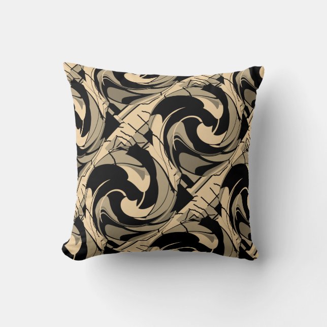 Almofada Black Tan Taupe Brown Escorregou Mosaico Mediterrâ (Frente)