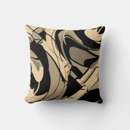 Almofada Black Tan Taupe Brown Swirling Shapes Motif