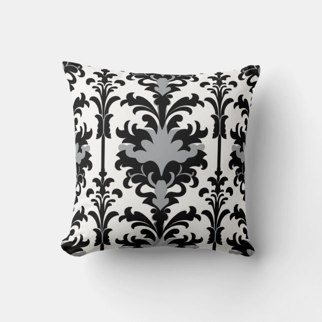 Almofada Black White and Grey Floral Damask style (Frente)