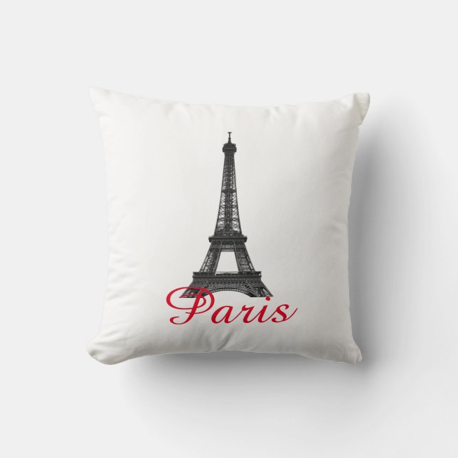 Almofada Black White Eiffel Tower Paris Love City Viagem (Frente)