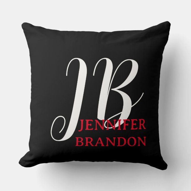 Almofada Black White Red Handwriting Monogram Add Name (Frente)