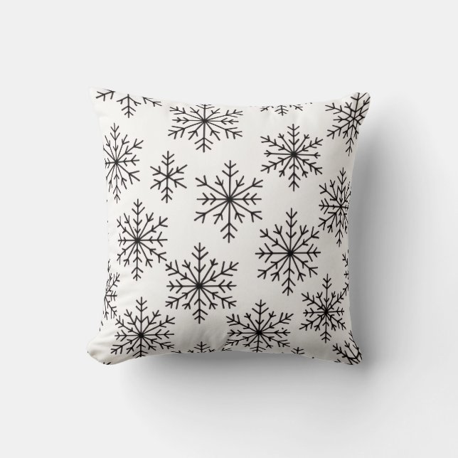 Almofada Black & White Snowflake Throw Pillow – Minimalist  (Frente)