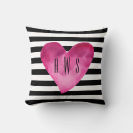 Almofada Black + White Stripes Watercolor Monograma