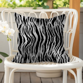 Almofada Black Zebra Stripes Animal Print Silver Luxury