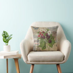 Almofada Blackberry Floral Garden Fllower Butfly Art