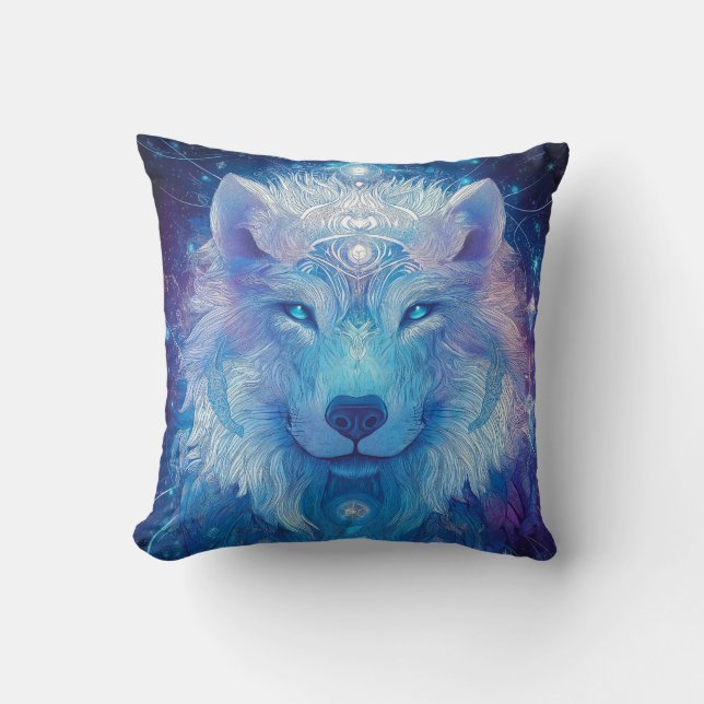 Almofada Blauer Wolf Mandala Magie Sternenhimmel (Frente)