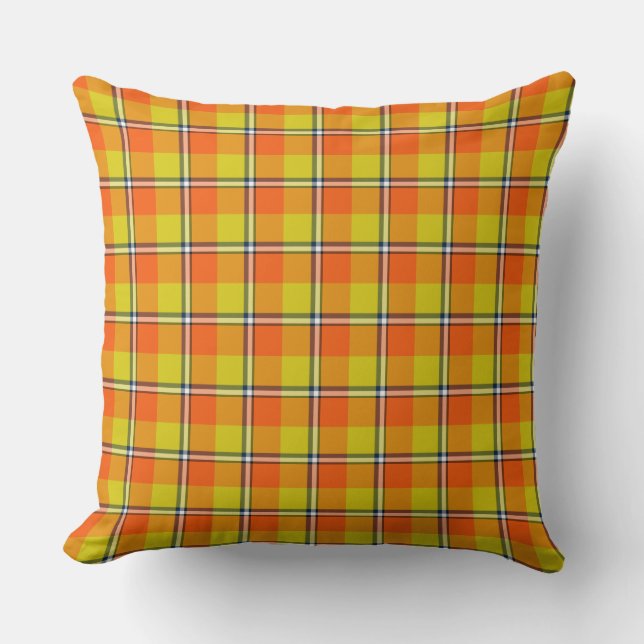 Almofada Blaze Orange and Bird Flower Plaid (Frente)