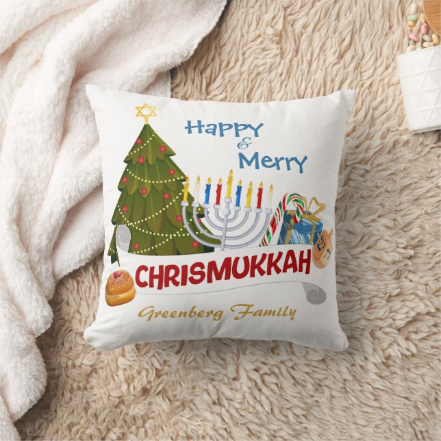 Almofada Blended Holiday Chrismukkah Tree, Menorah, Dreidel (Cobertor)