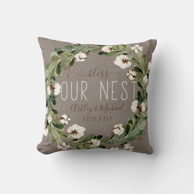 Almofada Bless Nest Cotton Wreath Photo Wedding Keepsael (Frente)