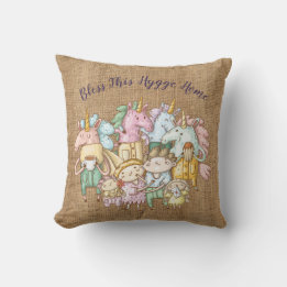 Almofada Bless This HYGGE Home Cozy Unicorn Family Burlap