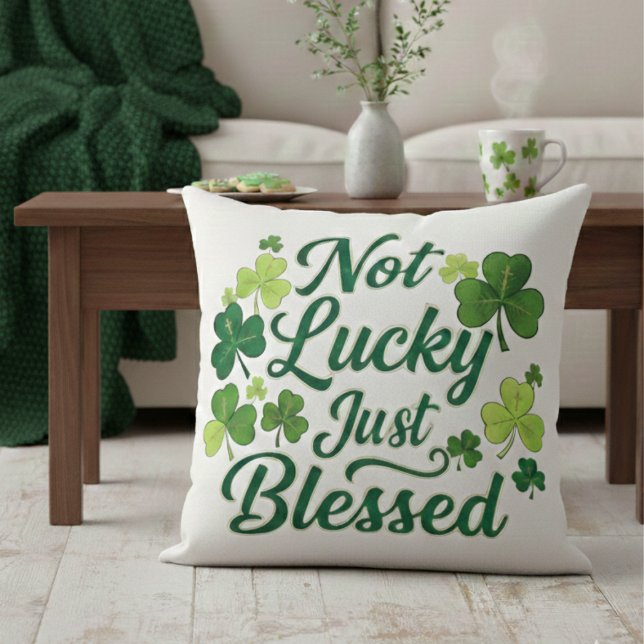 Almofada Blessed Shamrock Not Lucky Green Plaid (Criador carregado)
