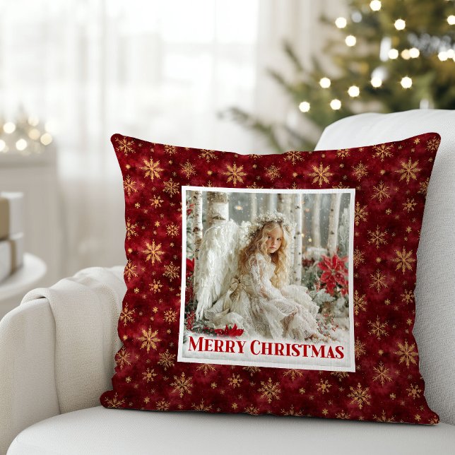 Almofada Blissful Red and Gold Vintage Angel Christmas  (Blissful Red and Gold Vintage Angel Christmas Pillow)