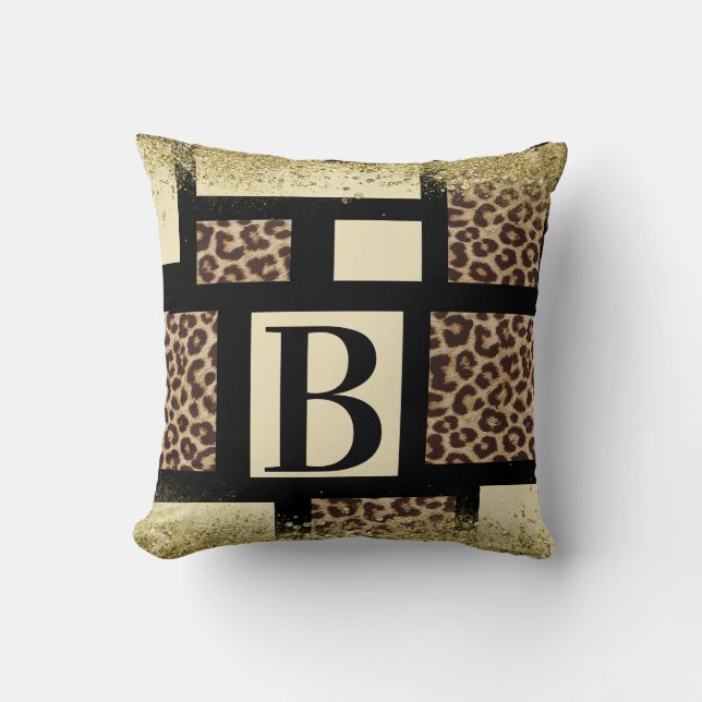 Almofada Bloco de cor Creme Marfim Preto & Leopardo Chita (Frente)