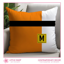 Almofada Bloco de Cor Preto Laranja Moderno com Monograma