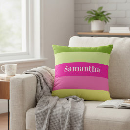 Almofada Bloco de Cores Listrado Rosa e Verde com Monograma