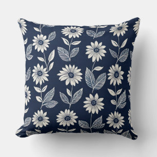 Almofada Bloco impressão boho floral azul e branco