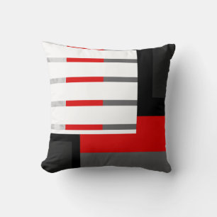 Almofada Bloco listrado preto e branco cinzento vermelho